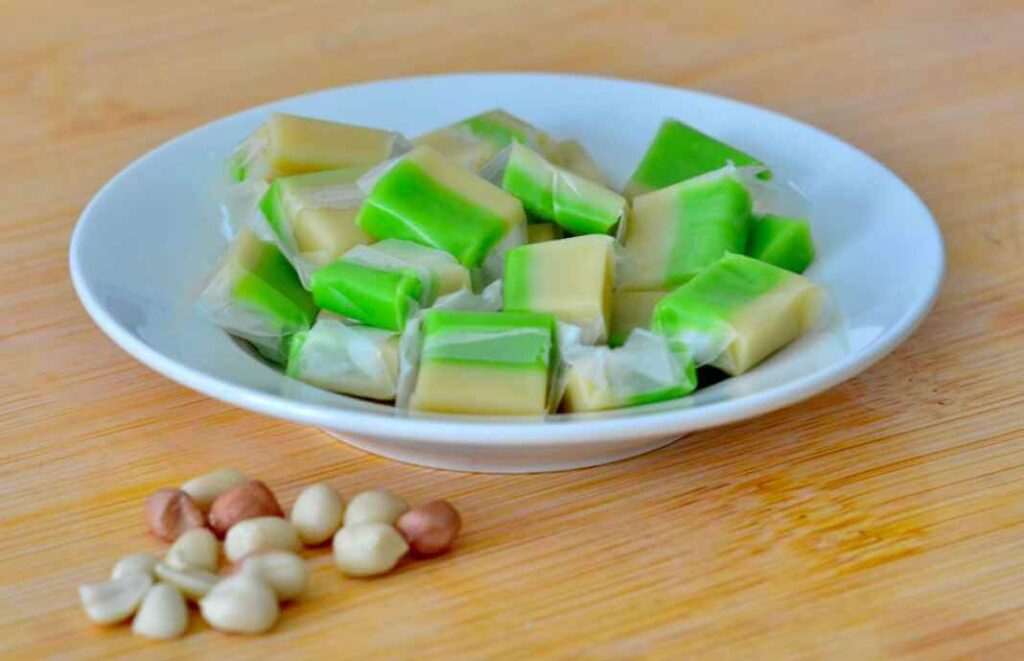 Coconut candy is typically wrapped in edible rice paper so don’t bother to try to take off the thin wrap!