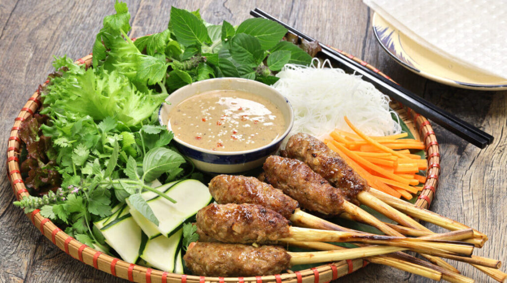 Nem Lụi (Grilled Ground Pork on Lemongrass Skewers)