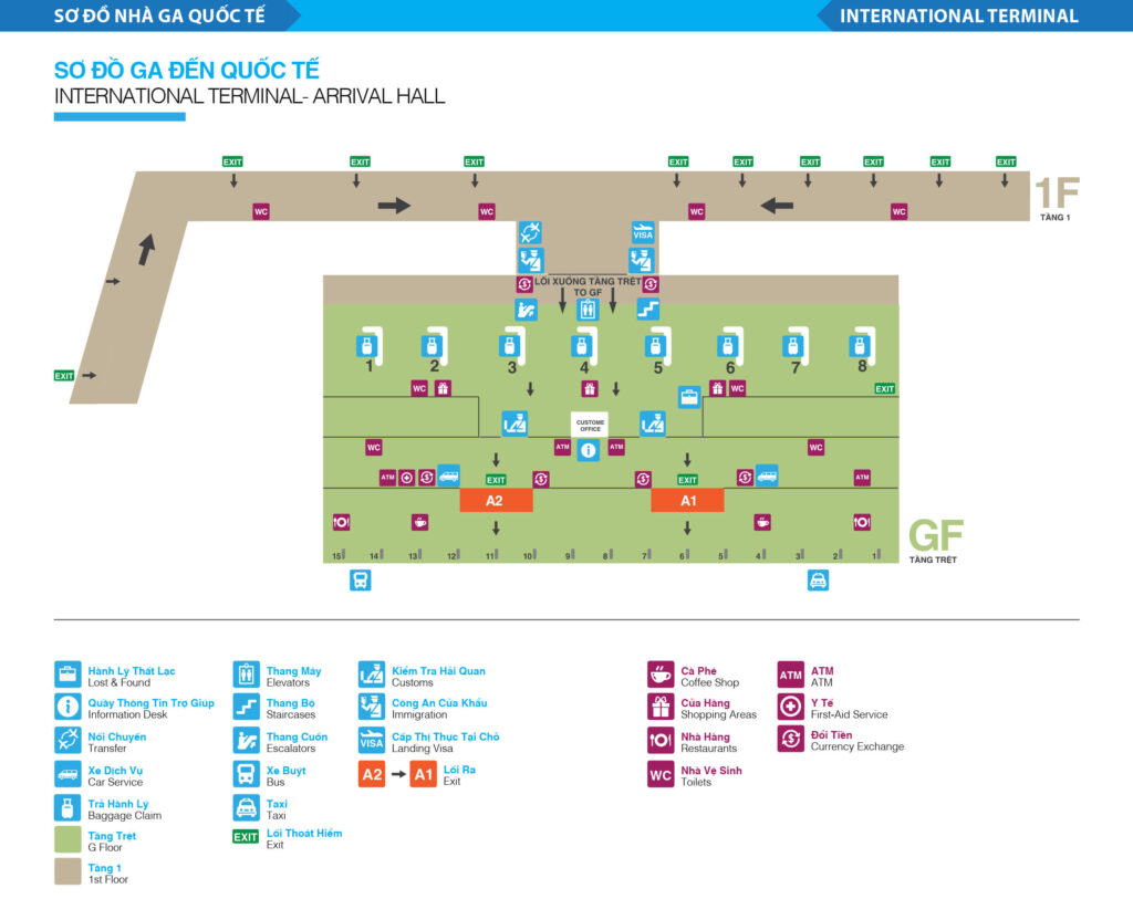 Map of the international arrival terminal of Tan Son Nhat airport