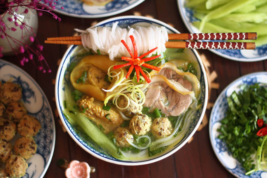 Bun Suon Doc Mung is a favourite noodle dish for breakfast and lunch in Vietnam 