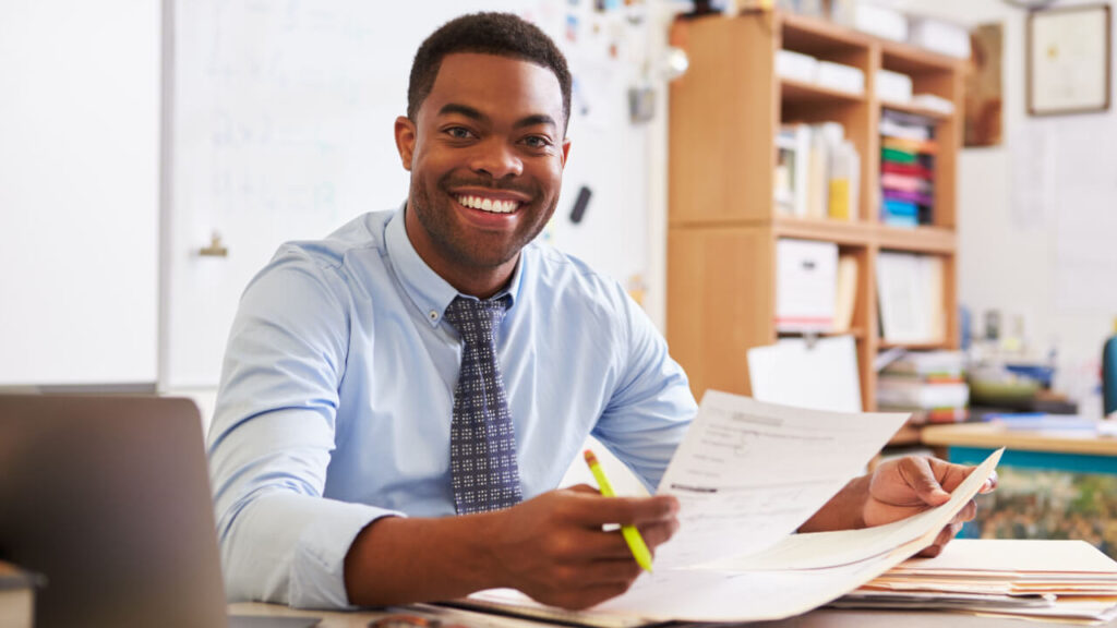 Teachers prepare parent conference forms